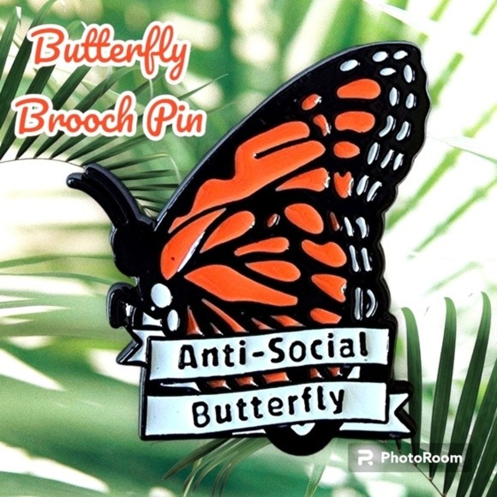 Enamel Pin Brooch Lapel Badge Anti-Social Monarch Butterfly